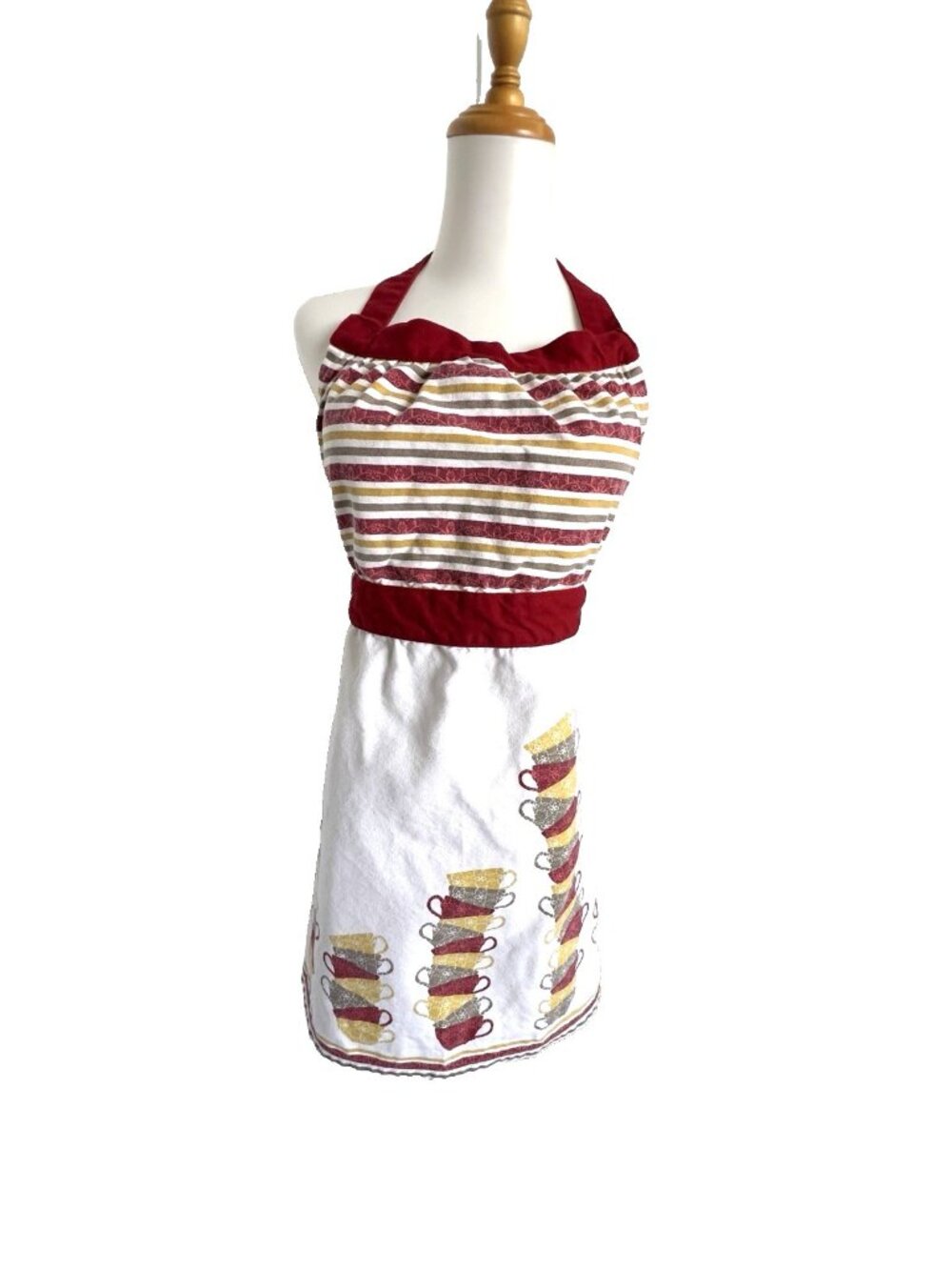 Threshold Apron Coffee Tea Cups 100% Cotton Kitchen Cooking Cafe Burgundy Stripe